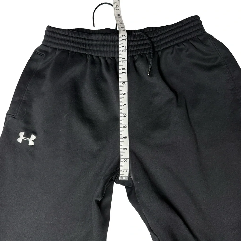 Under Armour Men SZ L Loose Fleece Pants Black Straight Leg Gym Hike Active UA